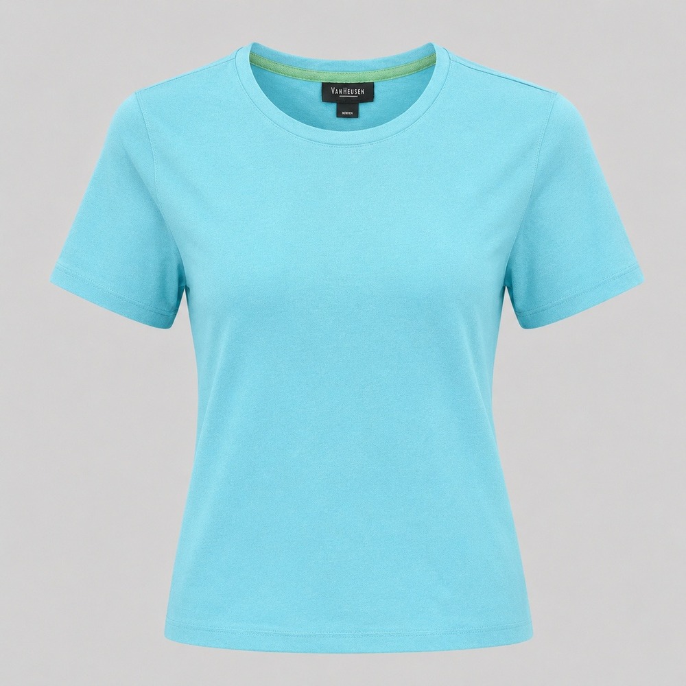 Van Heusen Women Turquoise Blue 100% Cotton Crew Neck Short Sleeve T-Shirt S